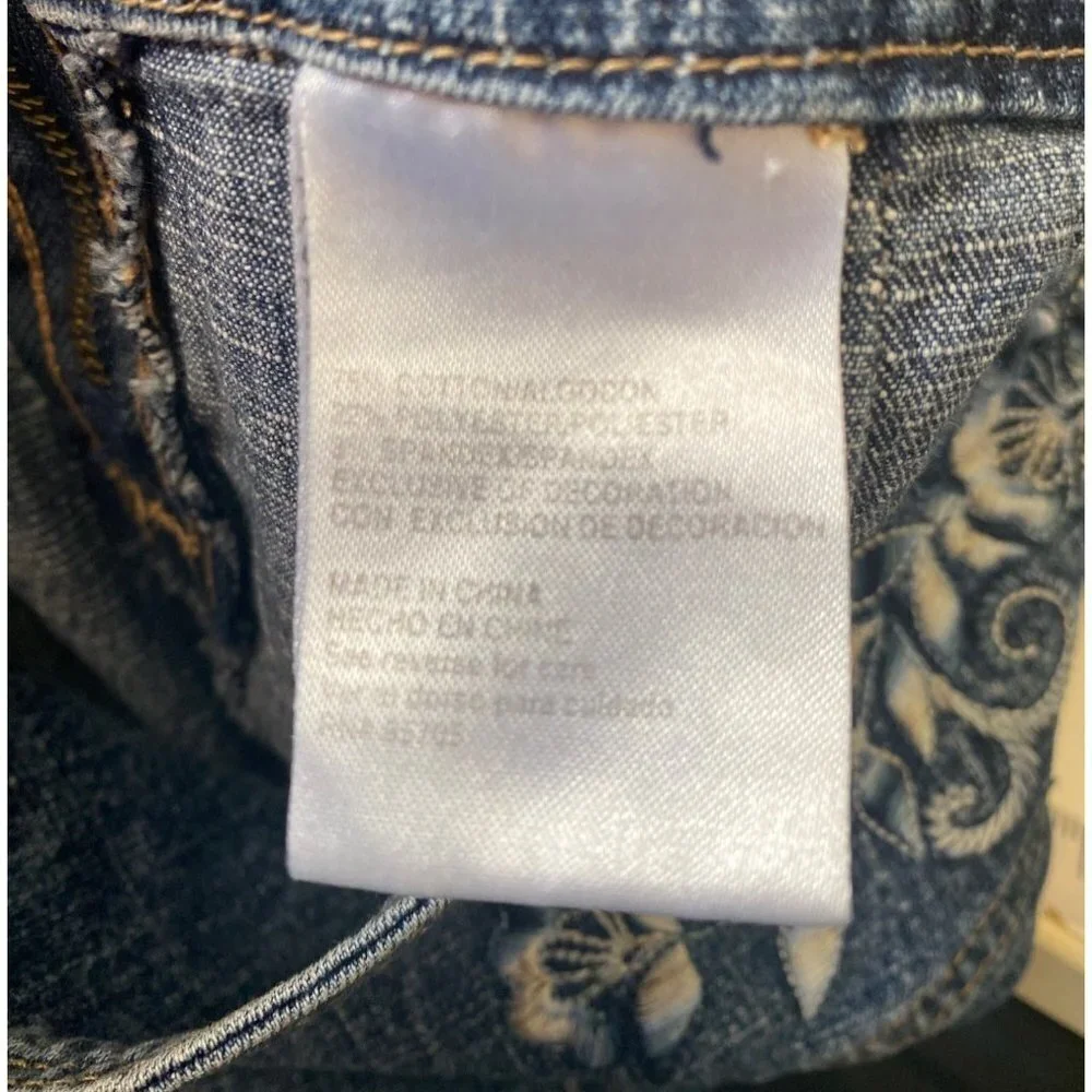 Vintage‎ Y2K Floral Embroidered Mid Waist Jeans cropped Denim Pants Women 10